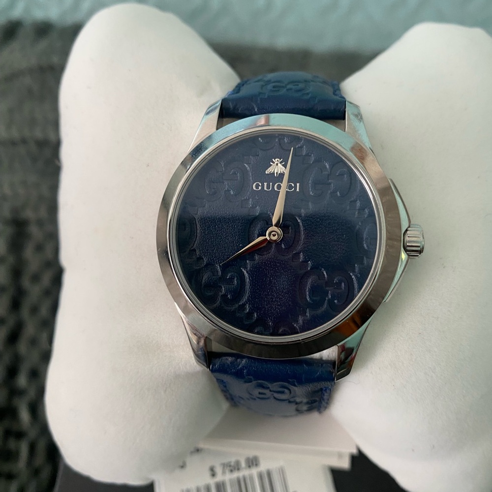 Navy Blue and Silver Gucci Watch, Women's